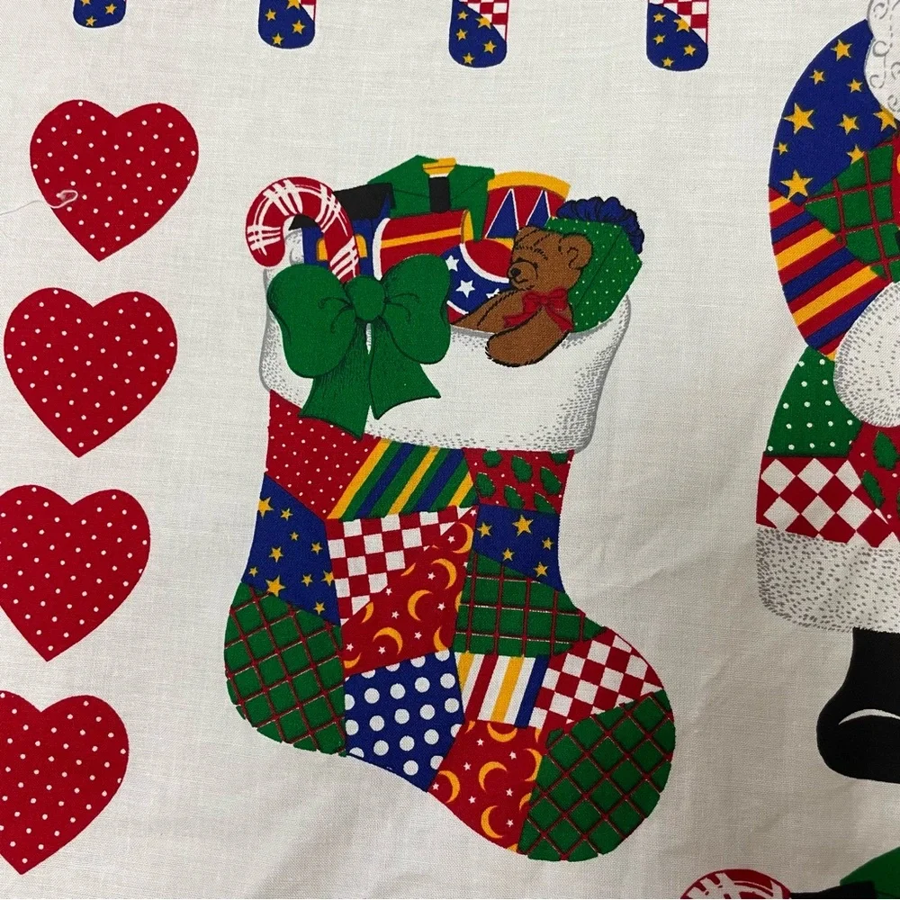 Vintage Christmas Applique Fabric Panel No Sew Patchwork Santa Angel Hearts #K15